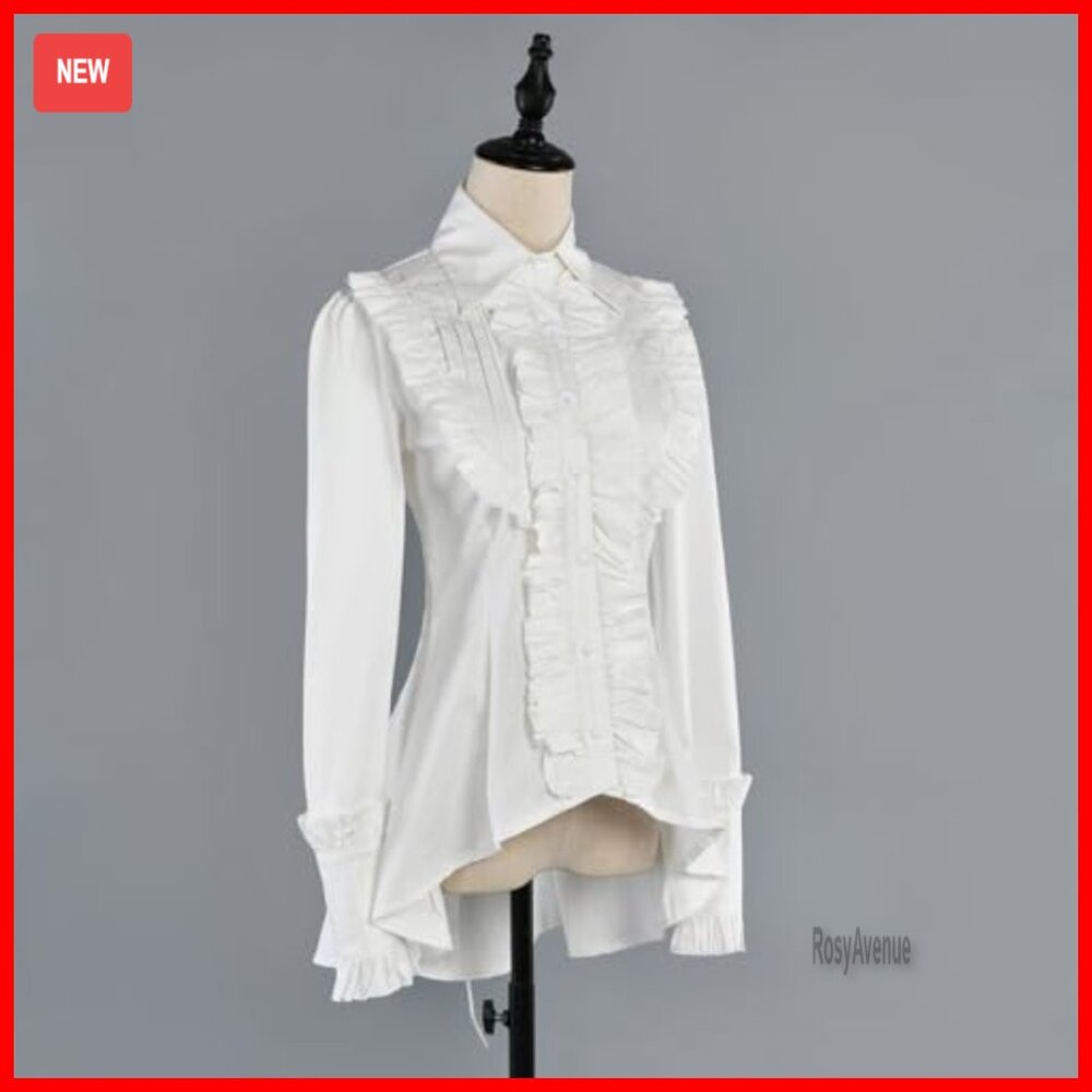 Victorian Gothic Cotton Blouse with Lace-Up Back and Ruffles - Picture 3 of 7